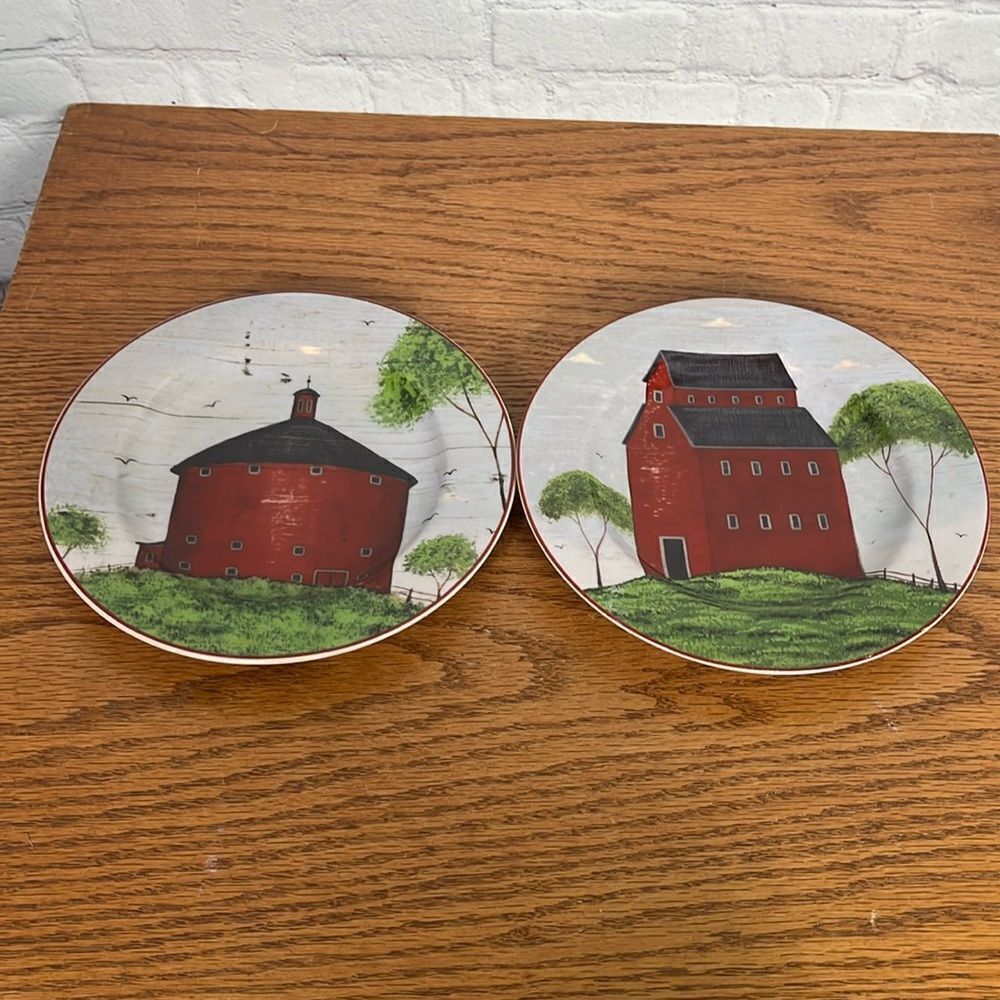 Vintage Warren Kimble Collection "Barns" Salad Plates By Sakura set of 2